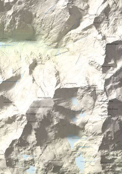 Mapa de relieve de Tuc de la Contesa, 2780 m, Alta Ribagorça · Val d'Aran, lámina 100 Cims de Trobart. Detalle de la zona inferior derecha. 70 × 100 cm.