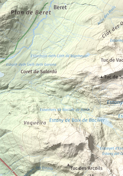 Mapa de relieve de Tuc de la Llança, 2659 m, Pallars Sobirà, lámina 100 Cims de Trobart. Detalle de la zona superior izquierda. 21 × 30 cm.