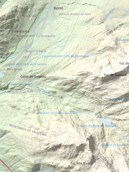 Mapa de relieve de Tuc de la Llança, 2659 m, Pallars Sobirà, lámina 100 Cims de Trobart. Detalle de la zona superior izquierda. 30 × 40 cm.