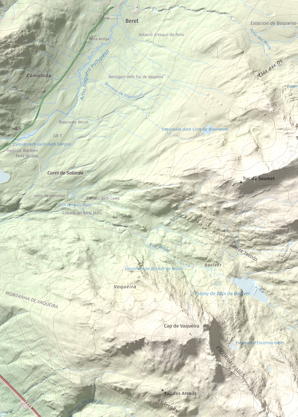 Mapa de relieve de Tuc de la Llança, 2659 m, Pallars Sobirà, lámina 100 Cims de Trobart. Detalle de la zona superior izquierda. 50 × 70 cm.