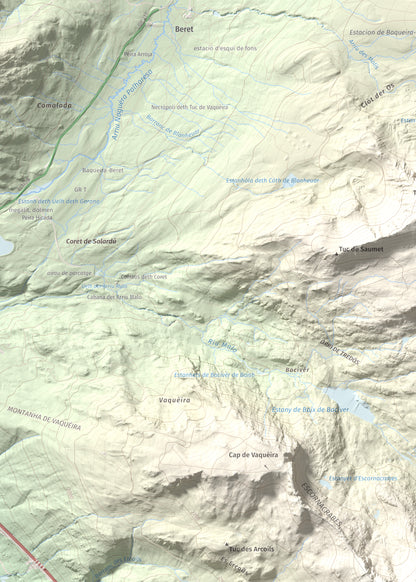 Mapa de relieve de Tuc de la Llança, 2659 m, Pallars Sobirà, lámina 100 Cims de Trobart. Detalle de la zona superior izquierda. 50 × 70 cm.