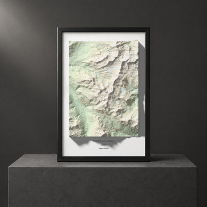 Mapa de relieve de Tuc de la Llança, 2659 m, Pallars Sobirà, lámina 100 Cims de Trobart. Presentación enmarcada. 61 × 91 cm.