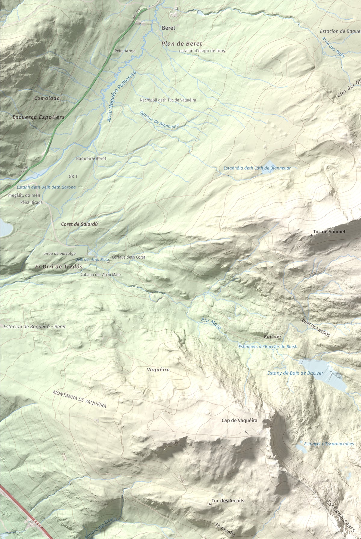 Mapa de relieve de Tuc de la Llança, 2659 m, Pallars Sobirà, lámina 100 Cims de Trobart. Detalle de la zona superior izquierda. 61 × 91 cm.