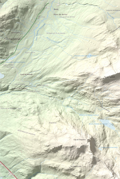 Mapa de relieve de Tuc de la Llança, 2659 m, Pallars Sobirà, lámina 100 Cims de Trobart. Detalle de la zona superior izquierda. 61 × 91 cm.