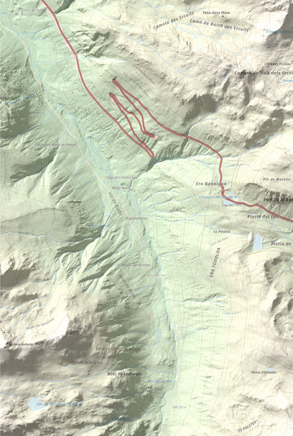 Mapa de relieve de Tuc de la Llança, 2659 m, Pallars Sobirà, lámina 100 Cims de Trobart. Detalle de la zona inferior izquierda. 61 × 91 cm.