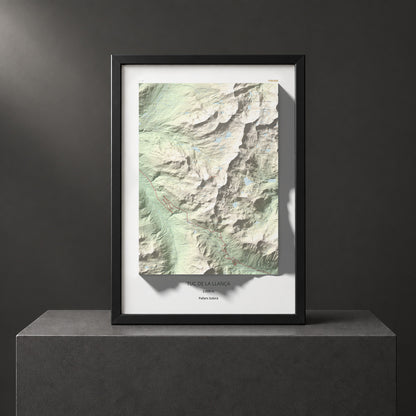 Mapa de relieve de Tuc de la Llança, 2659 m, Pallars Sobirà, lámina 100 Cims de Trobart. Presentación enmarcada. 70 × 100 cm.
