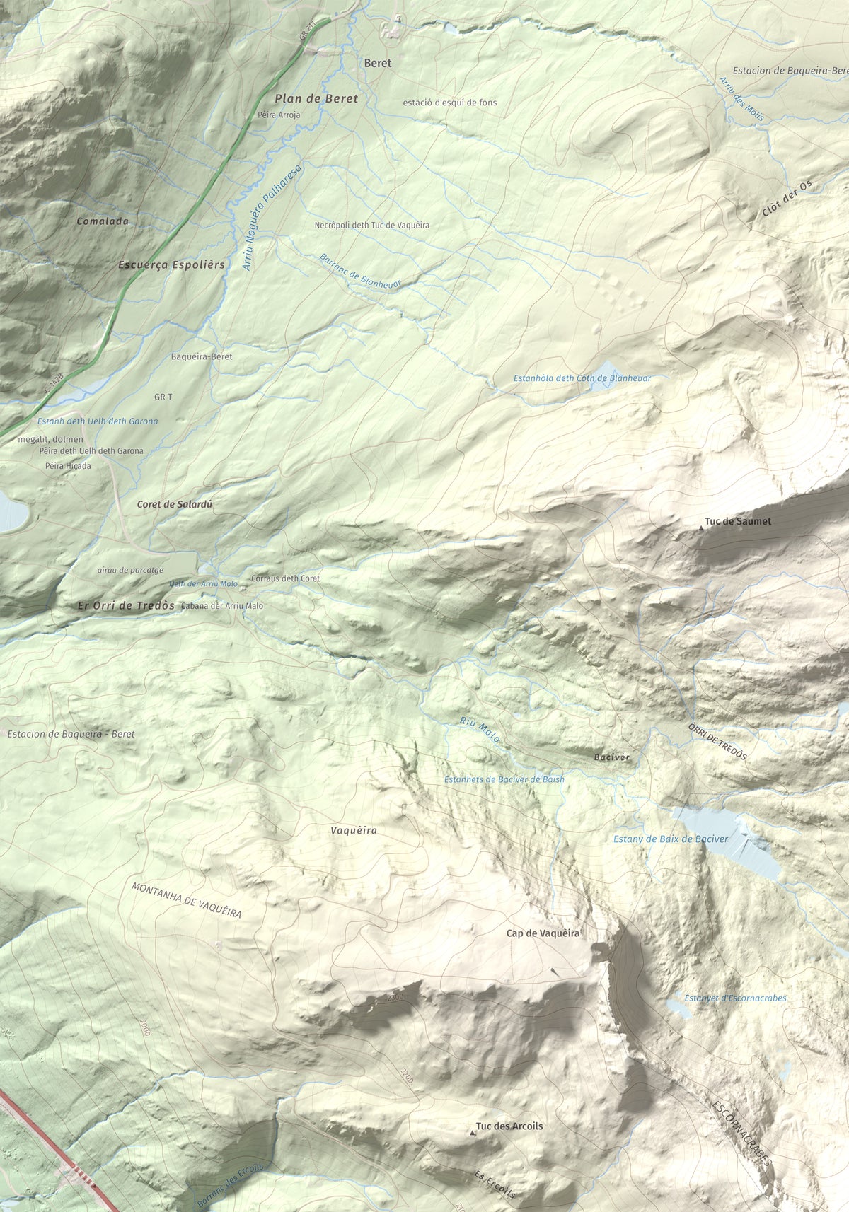 Mapa de relieve de Tuc de la Llança, 2659 m, Pallars Sobirà, lámina 100 Cims de Trobart. Detalle de la zona superior izquierda. 70 × 100 cm.