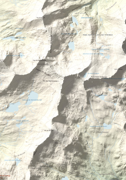 Mapa de relieve de Tuc de la Llança, 2659 m, Pallars Sobirà, lámina 100 Cims de Trobart. Detalle de la zona superior derecha. 70 × 100 cm.