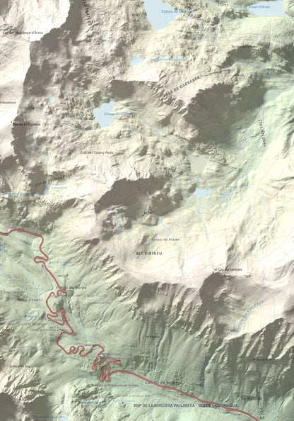 Mapa de relieve de Tuc de la Llança, 2659 m, Pallars Sobirà, lámina 100 Cims de Trobart. Detalle de la zona inferior derecha. 70 × 100 cm.