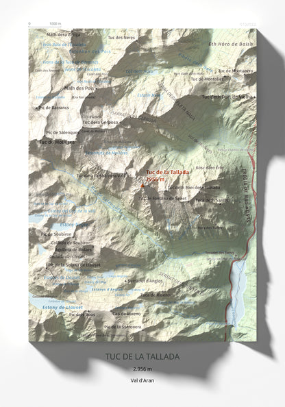 Mapa de relieve de Tuc de la Tallada, 2956 m, Val d'Aran, lámina 100 Cims de Trobart 21 × 30 cm.