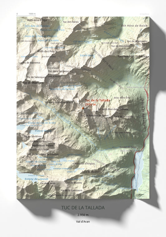 Mapa de relieve de Tuc de la Tallada, 2956 m, Val d'Aran, lámina 100 Cims de Trobart 21 × 30 cm.
