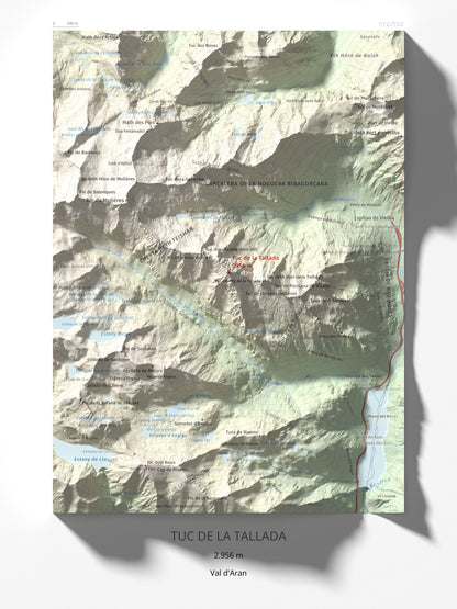 Mapa de relieve de Tuc de la Tallada, 2956 m, Val d'Aran, lámina 100 Cims de Trobart 30 × 40 cm.