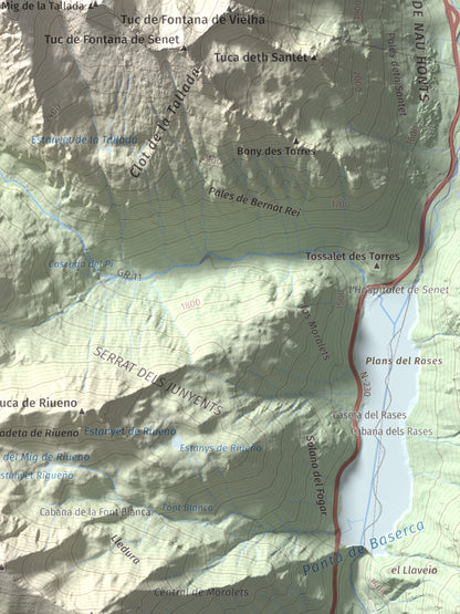 Mapa de relieve de Tuc de la Tallada, 2956 m, Val d'Aran, lámina 100 Cims de Trobart. Detalle de la zona inferior derecha. 30 × 40 cm.