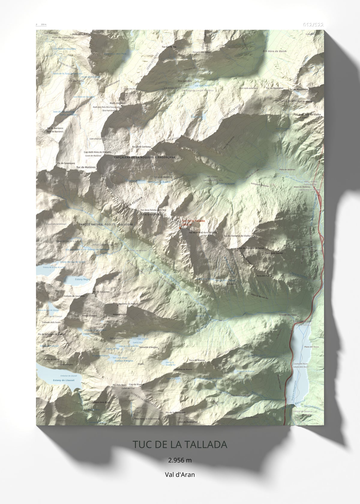 Mapa de relieve de Tuc de la Tallada, 2956 m, Val d'Aran, lámina 100 Cims de Trobart 50 × 70 cm.
