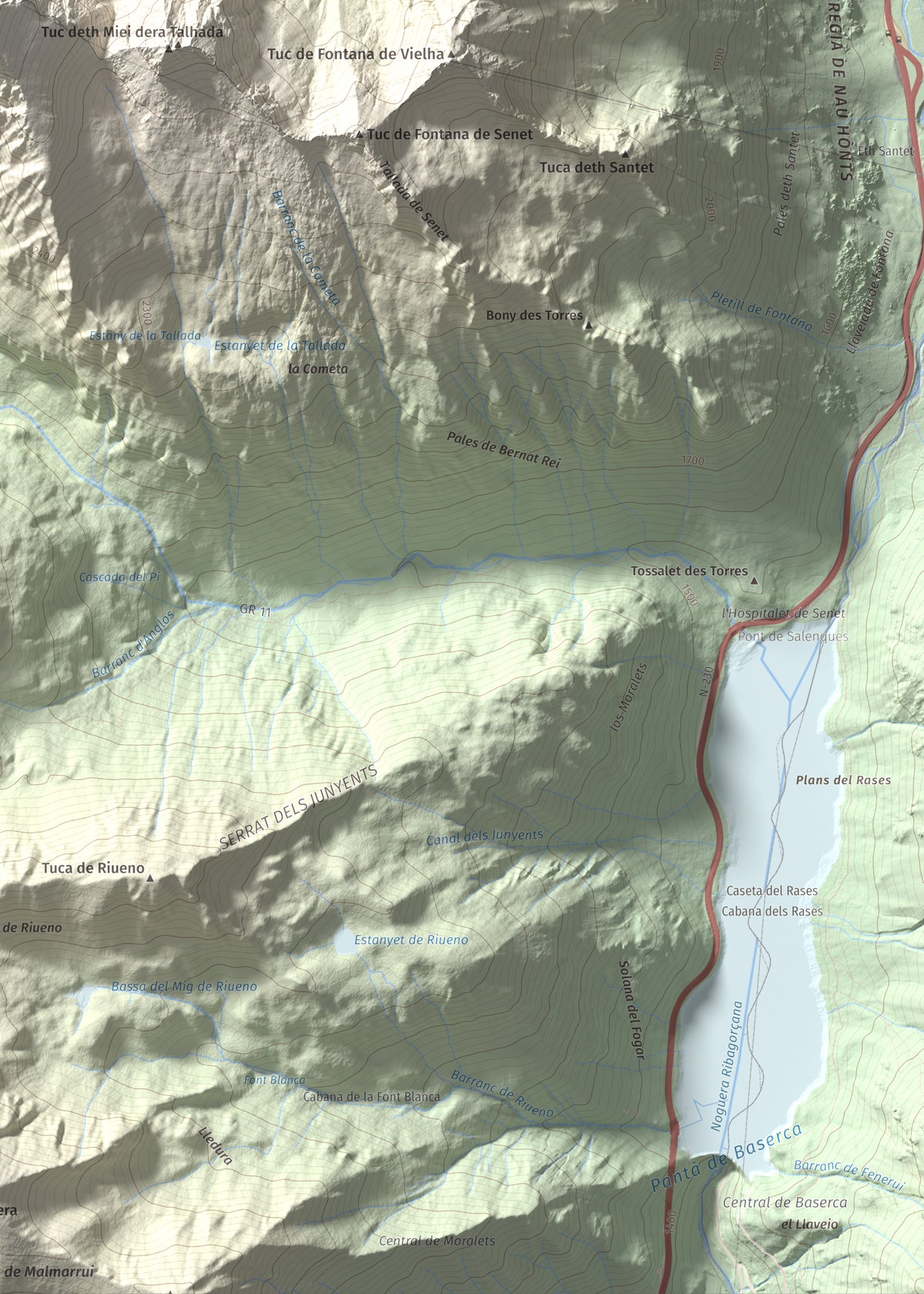 Mapa de relieve de Tuc de la Tallada, 2956 m, Val d'Aran, lámina 100 Cims de Trobart. Detalle de la zona inferior derecha. 50 × 70 cm.