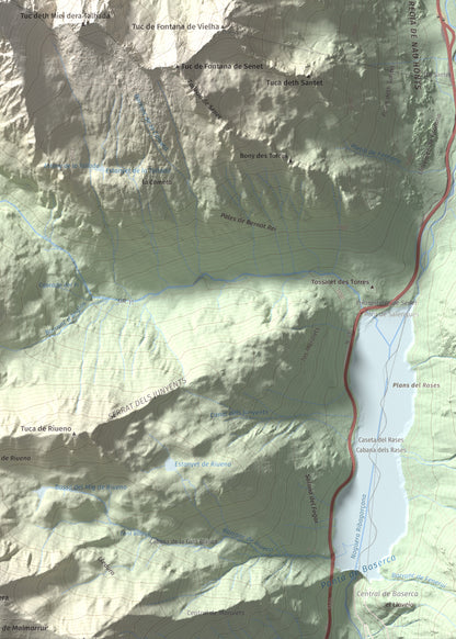 Mapa de relieve de Tuc de la Tallada, 2956 m, Val d'Aran, lámina 100 Cims de Trobart. Detalle de la zona inferior derecha. 50 × 70 cm.
