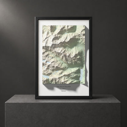 Mapa de relieve de Tuc de la Tallada, 2956 m, Val d'Aran, lámina 100 Cims de Trobart. Presentación enmarcada. 61 × 91 cm.