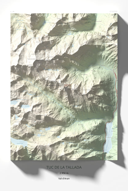 Mapa de relieve de Tuc de la Tallada, 2956 m, Val d'Aran, lámina 100 Cims de Trobart 61 × 91 cm.