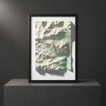 Mapa de relieve de Tuc de la Tallada, 2956 m, Val d'Aran, lámina 100 Cims de Trobart. Presentación enmarcada. 70 × 100 cm.