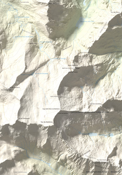 Mapa de relieve de Tuc de la Tallada, 2956 m, Val d'Aran, lámina 100 Cims de Trobart. Detalle de la zona superior izquierda. 70 × 100 cm.