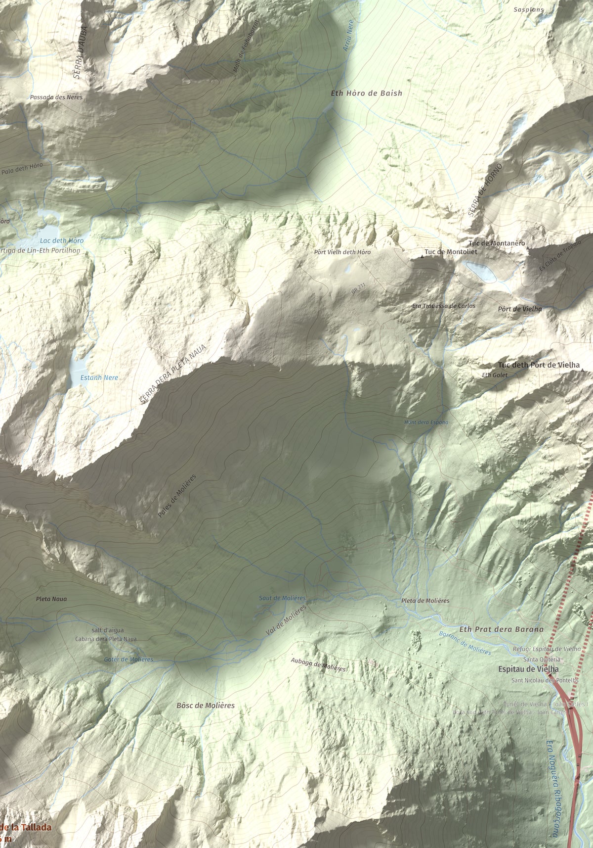 Mapa de relieve de Tuc de la Tallada, 2956 m, Val d'Aran, lámina 100 Cims de Trobart. Detalle de la zona superior derecha. 70 × 100 cm.