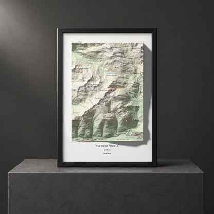 Mapa de relieve de Tuc dera Pincèla, 2536 m, Val d'Aran, lámina 100 Cims de Trobart. Presentación enmarcada. 21 × 30 cm.