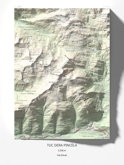 Mapa de relieve de Tuc dera Pincèla, 2536 m, Val d'Aran, lámina 100 Cims de Trobart 30 × 40 cm.