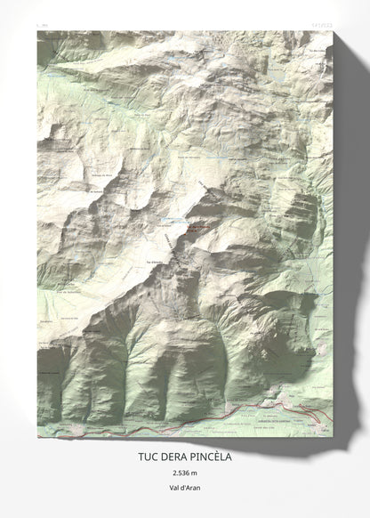 Mapa de relieve de Tuc dera Pincèla, 2536 m, Val d'Aran, lámina 100 Cims de Trobart 50 × 70 cm.