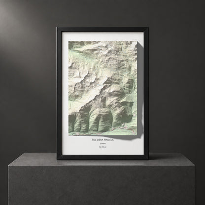 Mapa de relieve de Tuc dera Pincèla, 2536 m, Val d'Aran, lámina 100 Cims de Trobart. Presentación enmarcada. 61 × 91 cm.