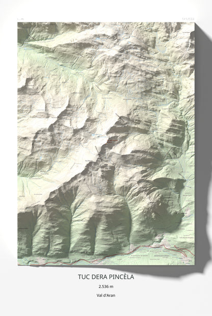 Mapa de relieve de Tuc dera Pincèla, 2536 m, Val d'Aran, lámina 100 Cims de Trobart 61 × 91 cm.