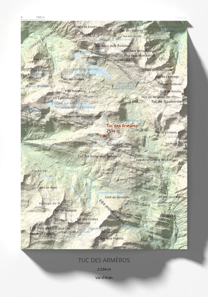 Mapa de relieve de Tuc des Armèros, 2534 m, Val d'Aran, lámina 100 Cims de Trobart 21 × 30 cm.