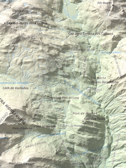 Mapa de relieve de Tuc des Armèros, 2534 m, Val d'Aran, lámina 100 Cims de Trobart. Detalle de la zona inferior derecha. 30 × 40 cm.