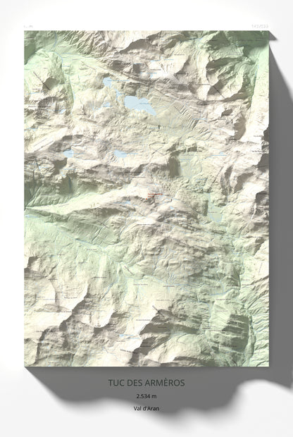 Mapa de relieve de Tuc des Armèros, 2534 m, Val d'Aran, lámina 100 Cims de Trobart 61 × 91 cm.