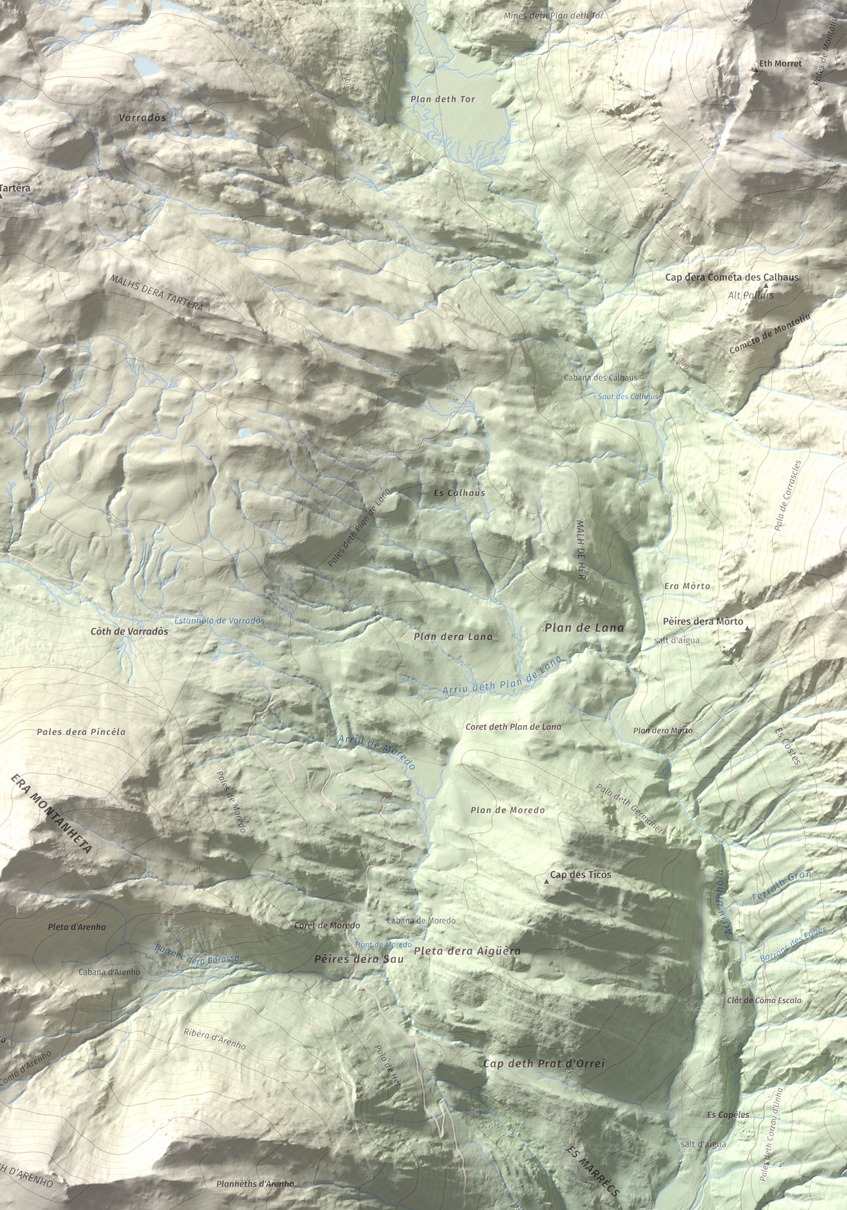 Mapa de relieve de Tuc des Armèros, 2534 m, Val d'Aran, lámina 100 Cims de Trobart. Detalle de la zona inferior derecha. 70 × 100 cm.
