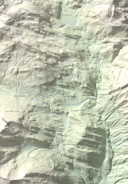 Mapa de relieve de Tuc des Armèros, 2534 m, Val d'Aran, lámina 100 Cims de Trobart. Detalle de la zona inferior derecha. 70 × 100 cm.