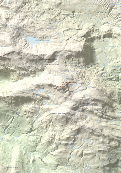 Mapa de relieve de Tuc des Armèros, 2534 m, Val d'Aran, lámina 100 Cims de Trobart. Detalle de la zona central. 70 × 100 cm.