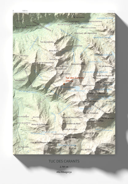 Mapa de relieve de Tuc des Carants, 2791 m, Alta Ribagorça, lámina 100 Cims de Trobart 21 × 30 cm.