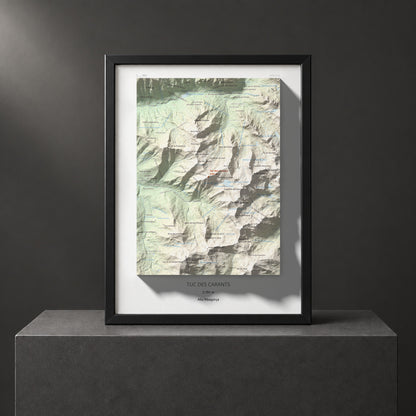 Mapa de relieve de Tuc des Carants, 2791 m, Alta Ribagorça, lámina 100 Cims de Trobart. Presentación enmarcada. 30 × 40 cm.