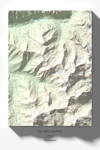 Mapa de relieve de Tuc des Carants, 2791 m, Alta Ribagorça, lámina 100 Cims de Trobart 61 × 91 cm.