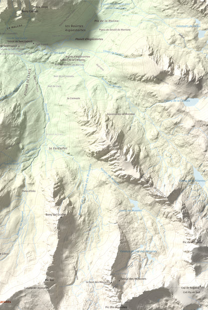 Mapa de relieve de Tuc des Carants, 2791 m, Alta Ribagorça, lámina 100 Cims de Trobart. Detalle de la zona superior derecha. 61 × 91 cm.