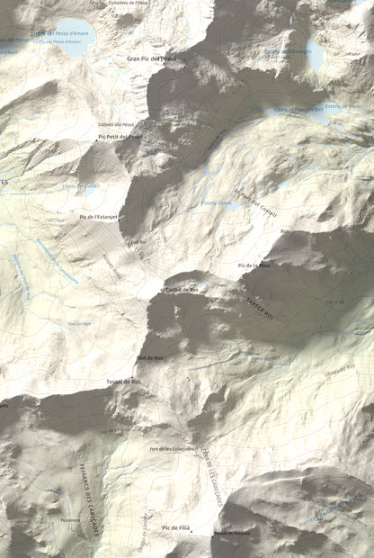 Mapa de relieve de Tuc des Carants, 2791 m, Alta Ribagorça, lámina 100 Cims de Trobart. Detalle de la zona inferior derecha. 61 × 91 cm.