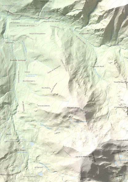 Mapa de relieve de Tuc des Carants, 2791 m, Alta Ribagorça, lámina 100 Cims de Trobart. Detalle de la zona inferior izquierda. 70 × 100 cm.
