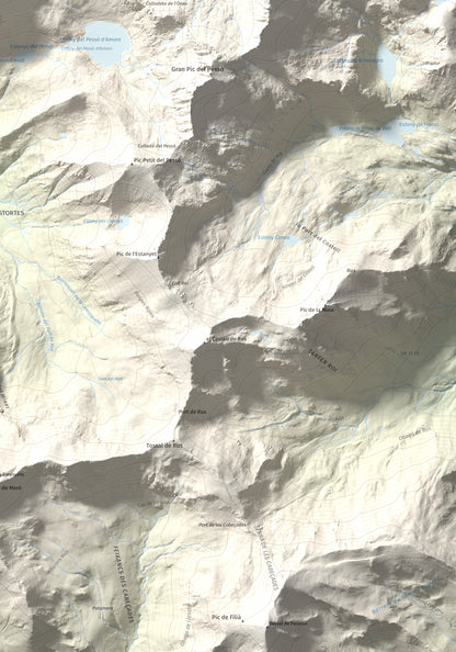 Mapa de relieve de Tuc des Carants, 2791 m, Alta Ribagorça, lámina 100 Cims de Trobart. Detalle de la zona inferior derecha. 70 × 100 cm.