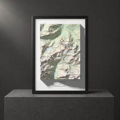 Mapa de relieve de Tuc des Monges, 2699 m, Alta Ribagorça · Val d'Aran, lámina 100 Cims de Trobart. Presentación enmarcada. 21 × 30 cm.