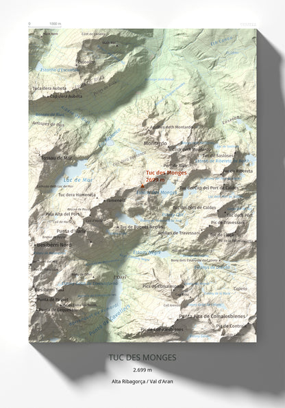Mapa de relieve de Tuc des Monges, 2699 m, Alta Ribagorça · Val d'Aran, lámina 100 Cims de Trobart 21 × 30 cm.