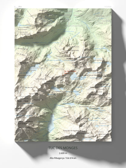 Mapa de relieve de Tuc des Monges, 2699 m, Alta Ribagorça · Val d'Aran, lámina 100 Cims de Trobart 30 × 40 cm.