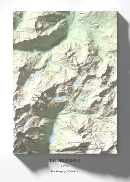 Mapa de relieve de Tuc des Monges, 2699 m, Alta Ribagorça · Val d'Aran, lámina 100 Cims de Trobart 50 × 70 cm.