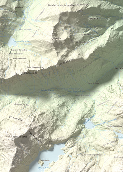 Mapa de relieve de Tuc des Monges, 2699 m, Alta Ribagorça · Val d'Aran, lámina 100 Cims de Trobart. Detalle de la zona superior izquierda. 50 × 70 cm.