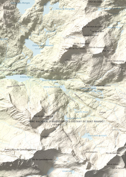 Mapa de relieve de Tuc des Monges, 2699 m, Alta Ribagorça · Val d'Aran, lámina 100 Cims de Trobart. Detalle de la zona inferior derecha. 50 × 70 cm.