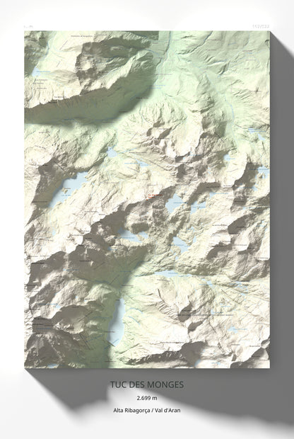 Mapa de relieve de Tuc des Monges, 2699 m, Alta Ribagorça · Val d'Aran, lámina 100 Cims de Trobart 61 × 91 cm.